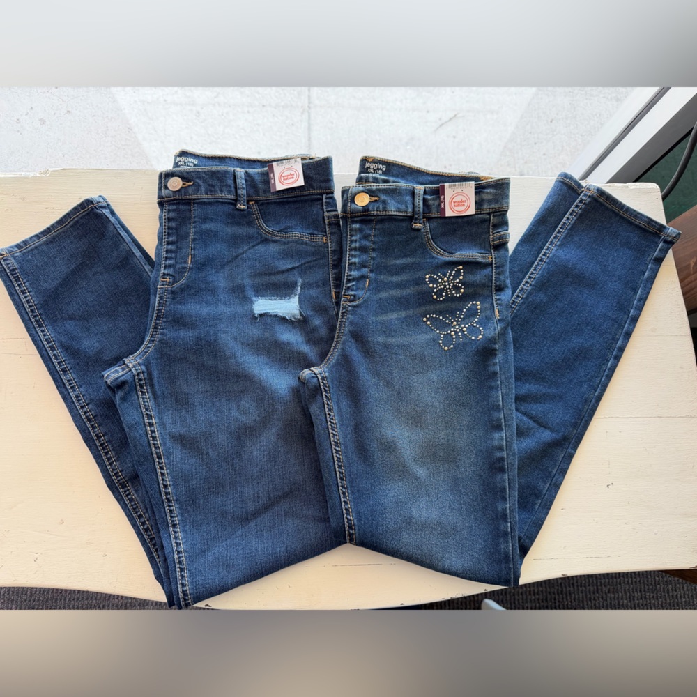 2 pair Blue Jeggings Butterfly Studded Girls' & Distressed XXL (18)